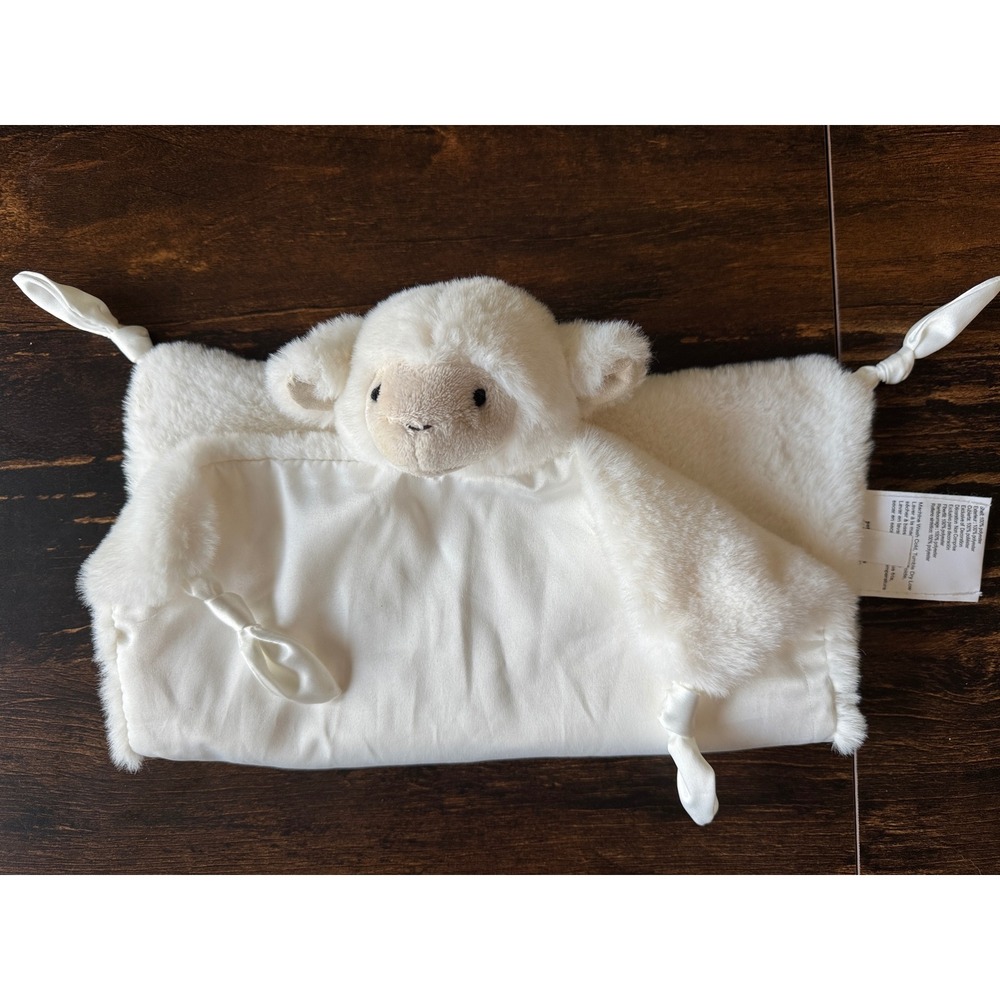 Pottery Barn Kids Plush Lamb Lovie Security Blanket Faux Fur Satin Cream White
